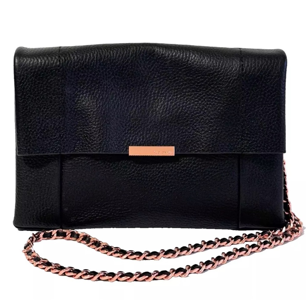 Ted Baker Parson Black Leather Crossbody Bag | Rose Gold Chain | Flap Bag - Picture 3 of 7